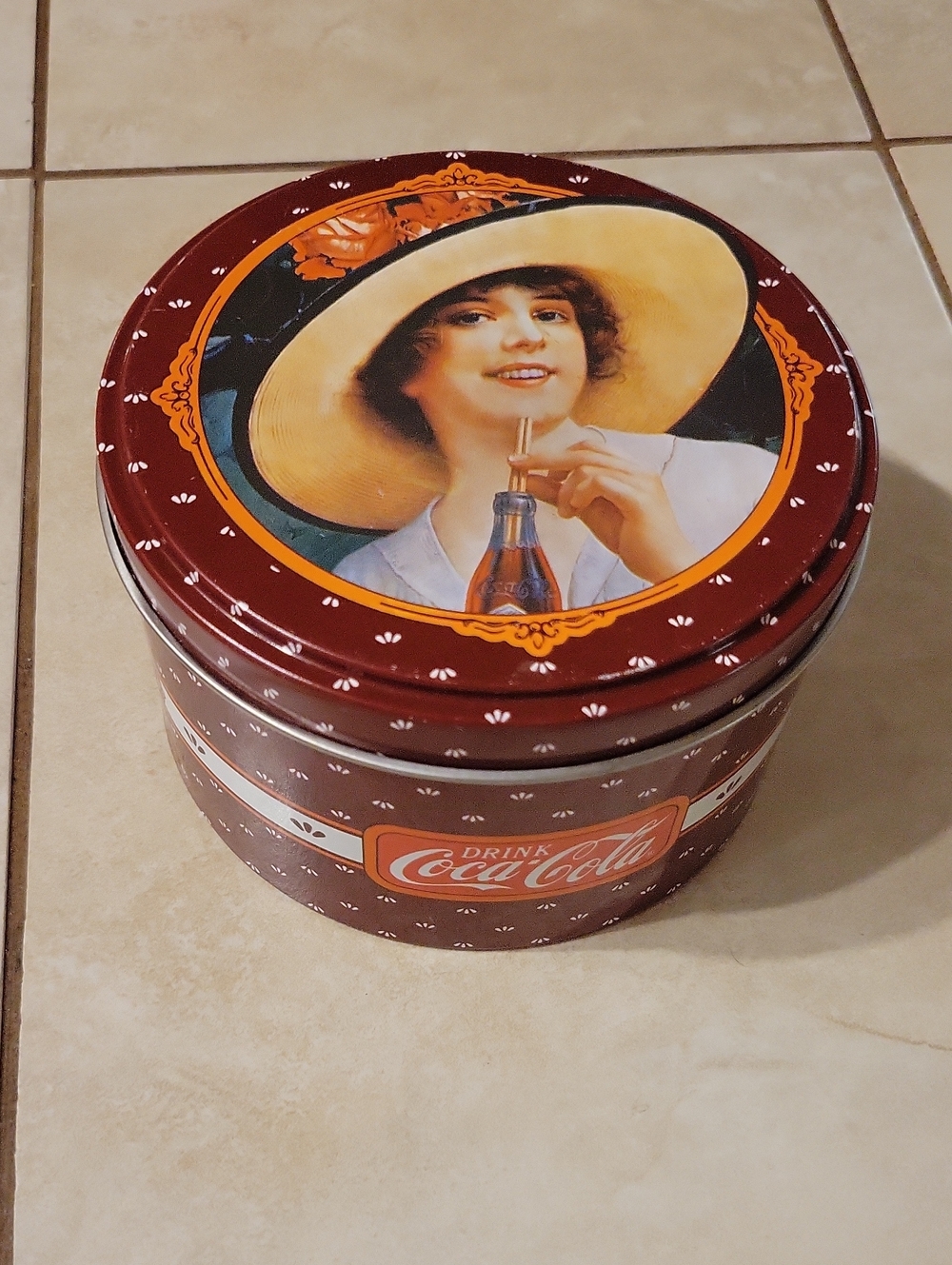 Vintage Coca Cola Hat Lady Metal Cookie Tin